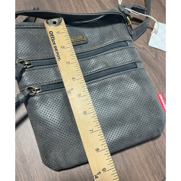 Unionbay Perforated Crossbody Bag Faux Leather Adjustable Strap Gray - Picture 10 of 11
